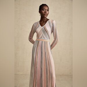 New! Miss Rosier Mathilde metallic pleated midi dress in Pink size small striped